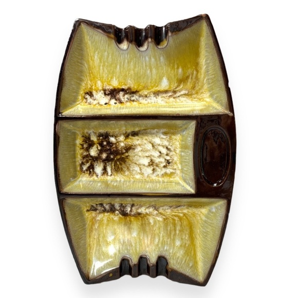 Vintage MCM Cal Style Brown Drip Glaze Pottery Ashtray Rectangle Retro - Picture 2 of 10